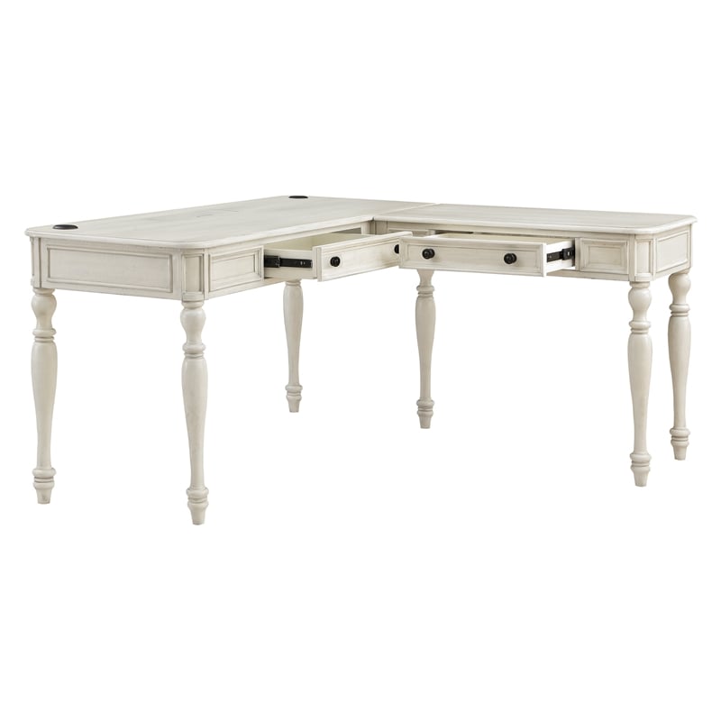 Country Meadows L-Shape Engineered Wood Desk with Power in Antique White