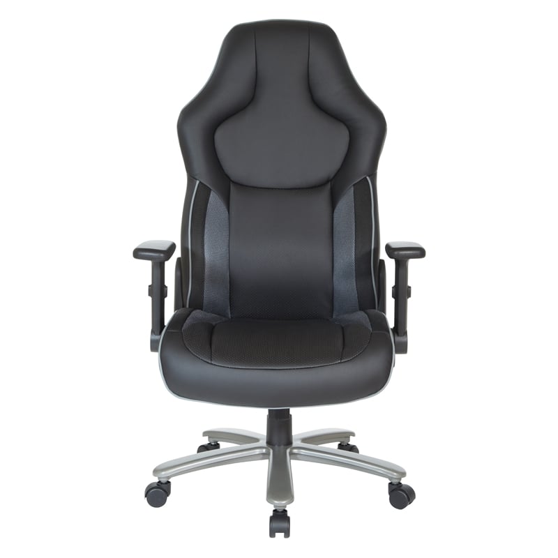 Big & Tall Bonded Leather Gaming Chair in Gray Mesh