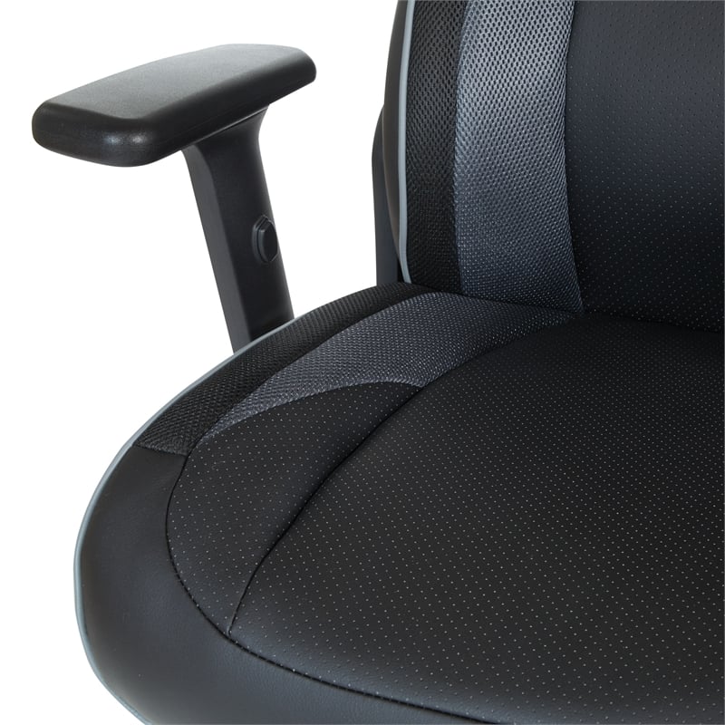 Big & Tall Bonded Leather Gaming Chair in Gray Mesh