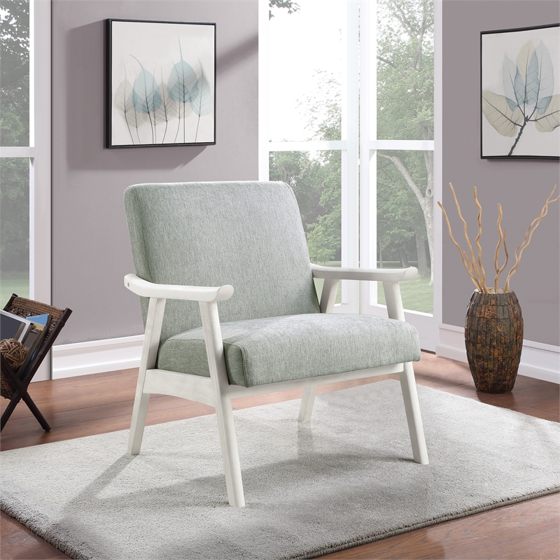 Weldon Armchair in Smoke Gray Fabric with Antique White Finished Frame