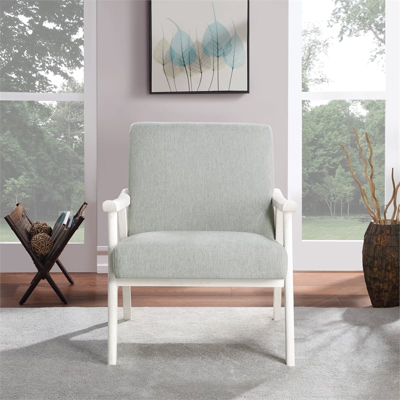 Weldon Armchair in Smoke Gray Fabric with Antique White Finished Frame