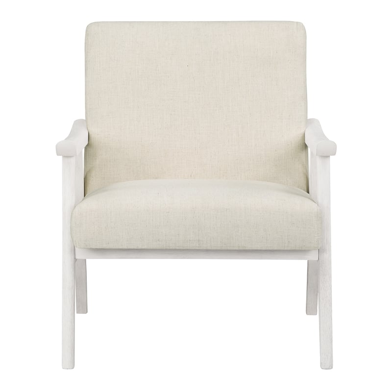 Weldon Armchair in Linen White Fabric with Antique White Finished Frame