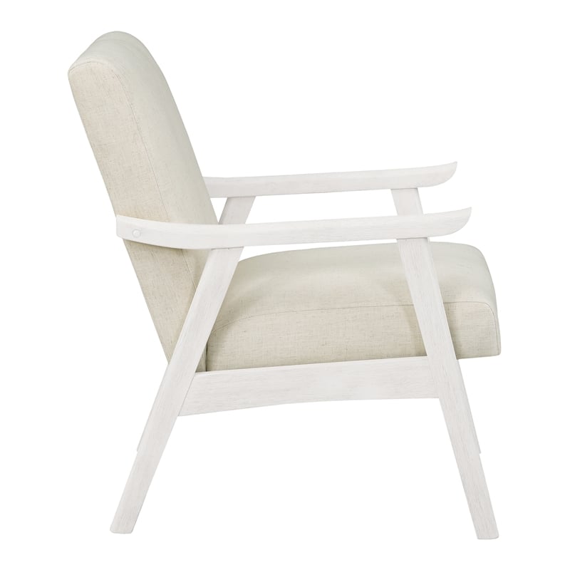 Weldon Armchair in Linen White Fabric with Antique White Finished Frame