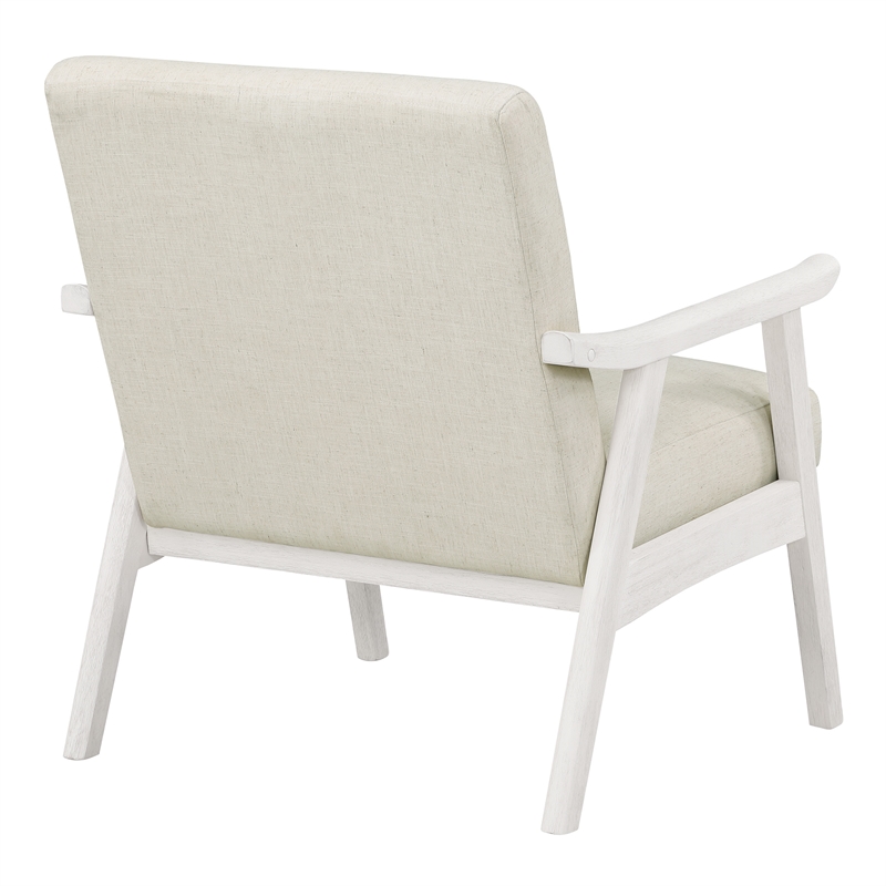 Weldon Armchair in Linen White Fabric with Antique White Finished Frame