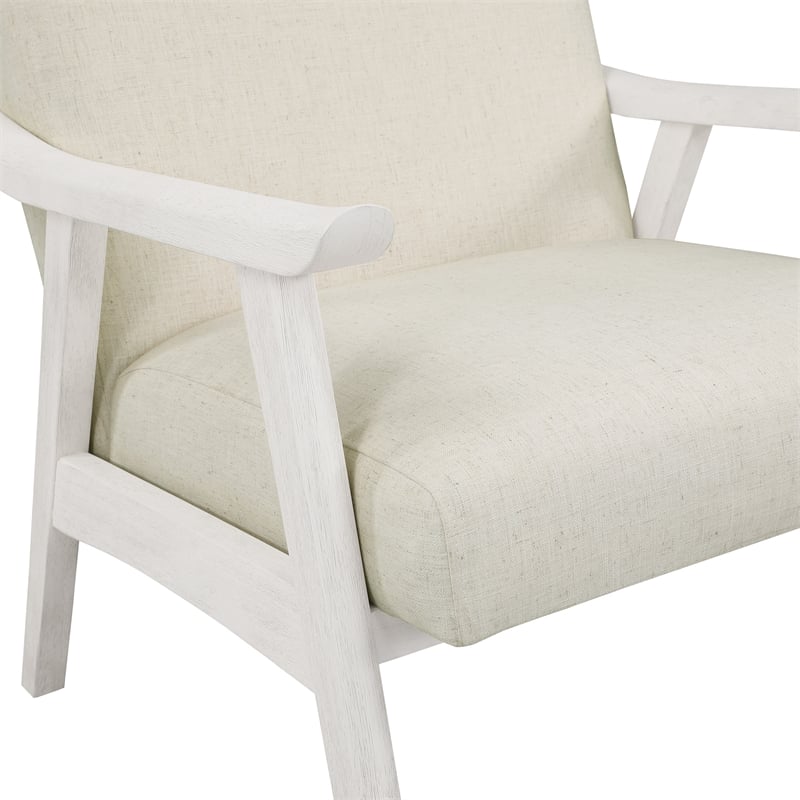 Weldon Armchair in Linen White Fabric with Antique White Finished Frame