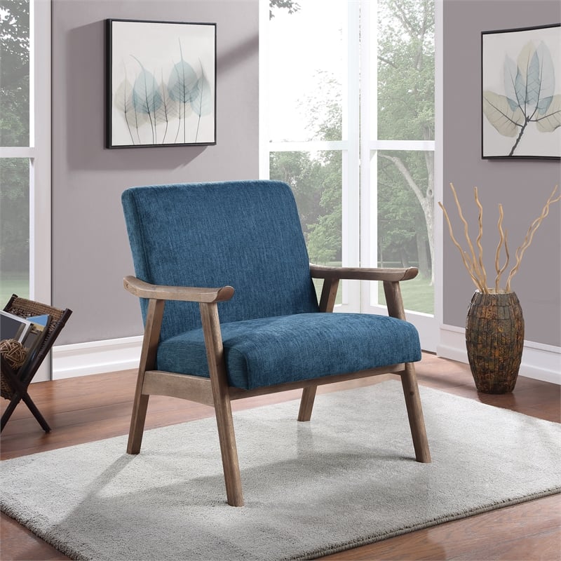 Weldon Armchair in Navy Fabric with Brushed Brown Finished Frame