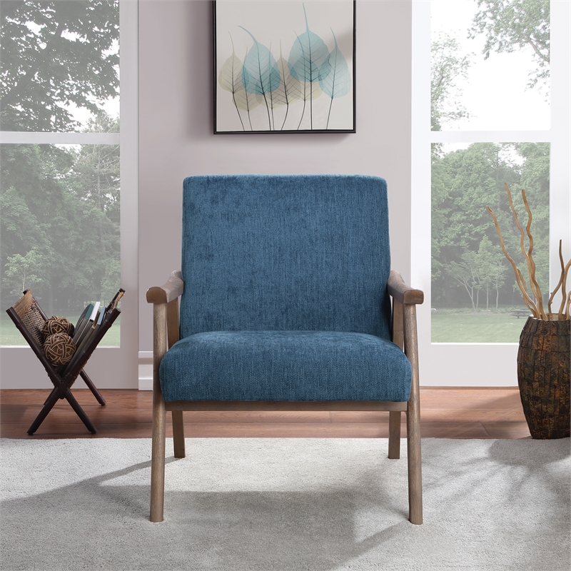Weldon Armchair in Navy Fabric with Brushed Brown Finished Frame