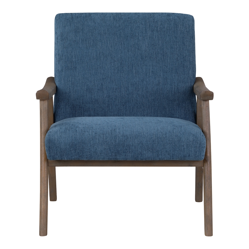 Weldon Armchair in Navy Fabric with Brushed Brown Finished Frame