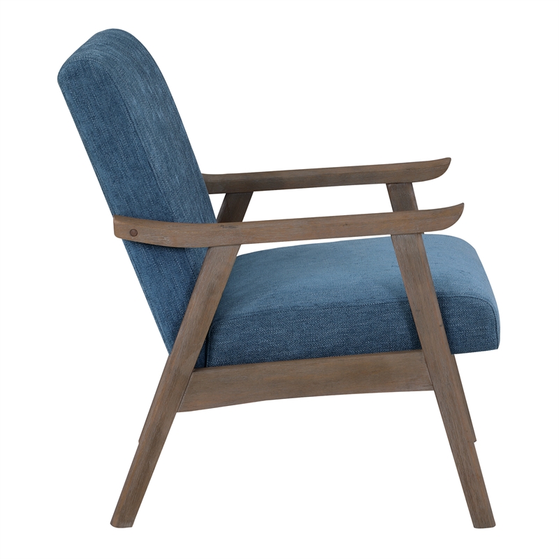 Weldon Armchair in Navy Fabric with Brushed Brown Finished Frame