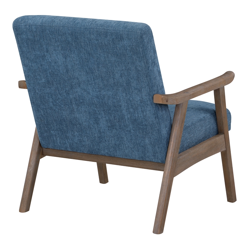 Weldon Armchair in Navy Fabric with Brushed Brown Finished Frame