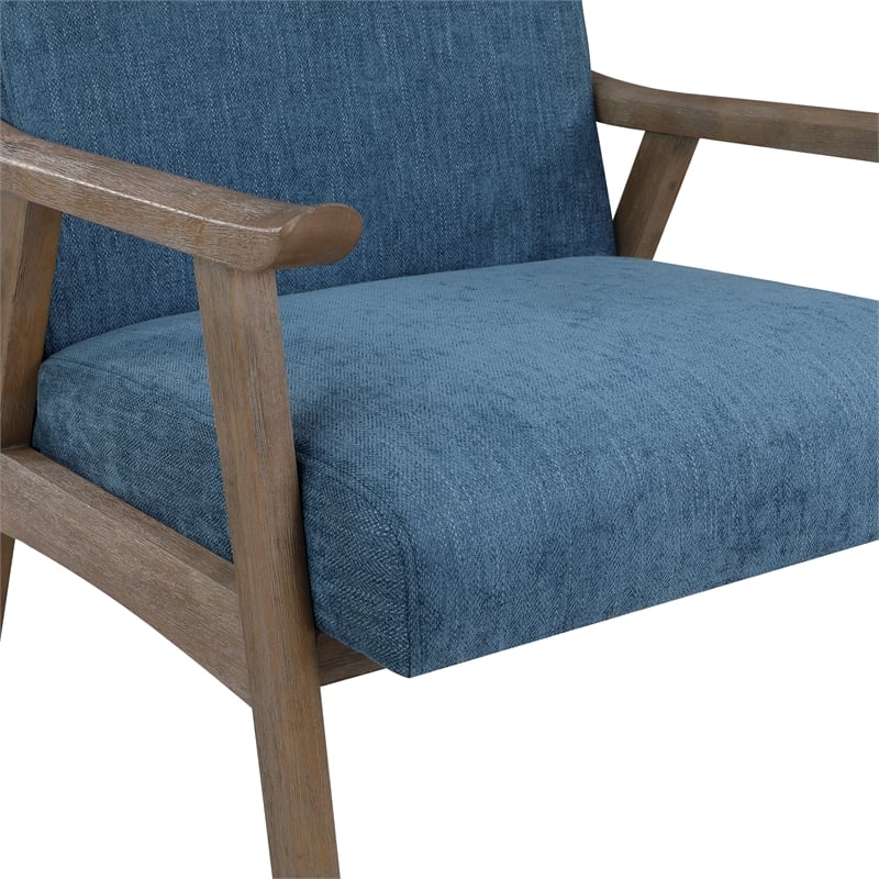 Weldon Armchair in Navy Fabric with Brushed Brown Finished Frame