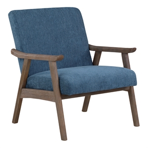 weldon armchair in navy fabric with brushed brown finished frame