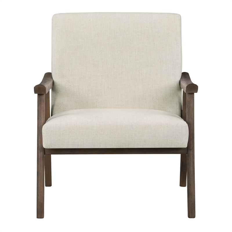 Weldon Armchair in Linen White Fabric with Brushed Brown Finished Frame