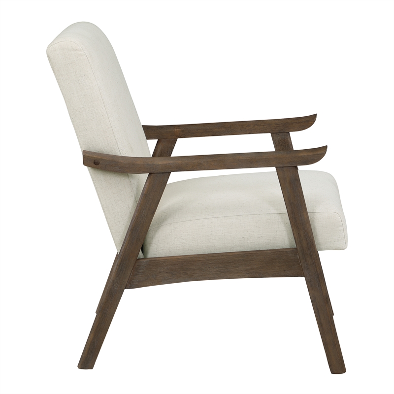 Weldon Armchair in Linen White Fabric with Brushed Brown Finished Frame