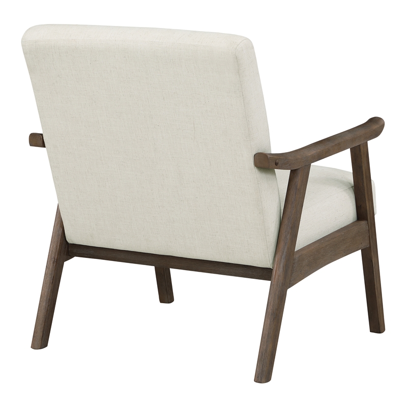 Weldon Armchair in Linen White Fabric with Brushed Brown Finished Frame
