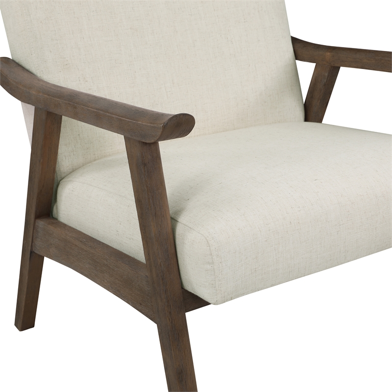 Weldon Armchair in Linen White Fabric with Brushed Brown Finished Frame