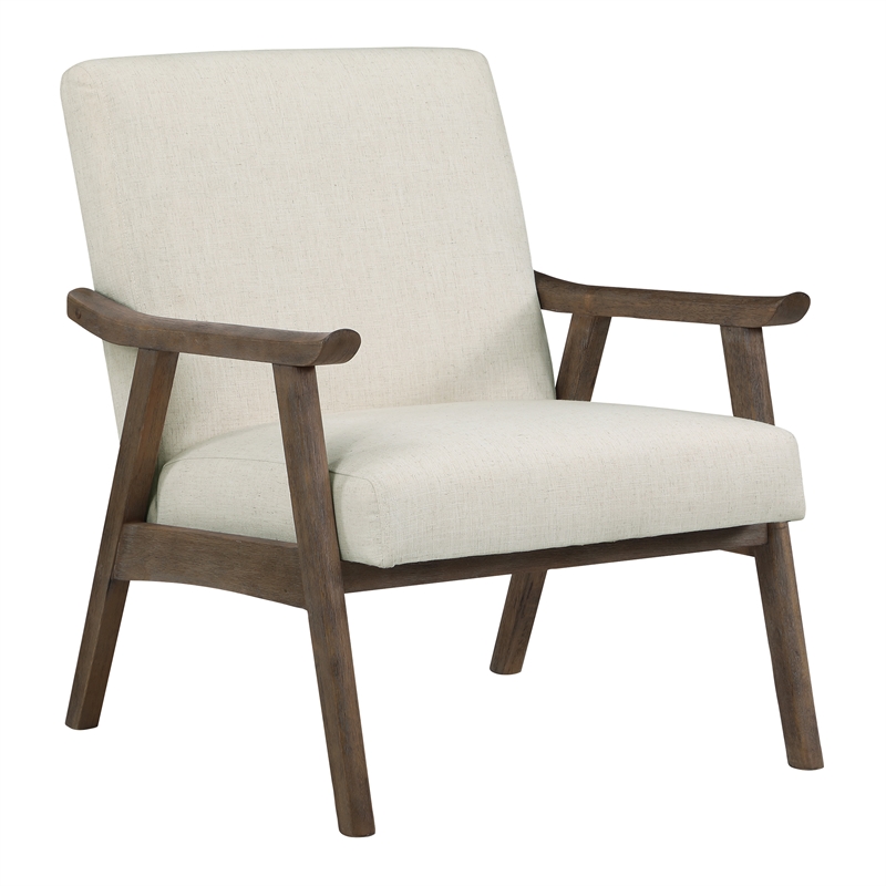 Weldon Armchair in Linen White Fabric with Brushed Brown Finished Frame