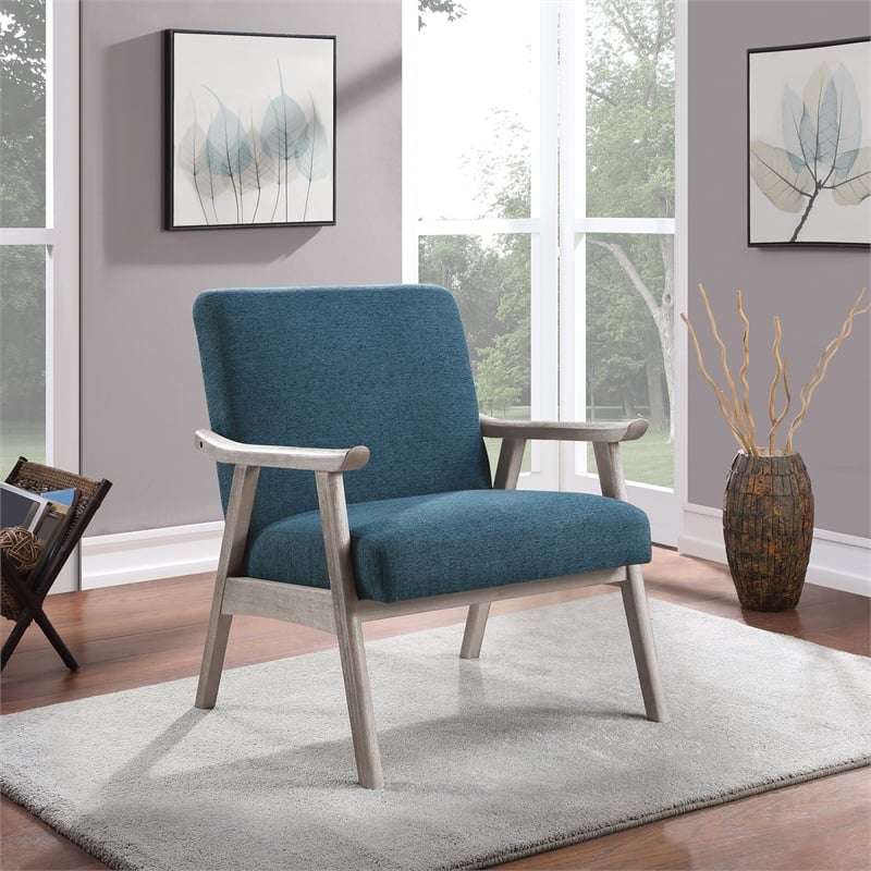 Weldon Armchair in Azure Blue Fabric with Brushed Grey Finished Frame