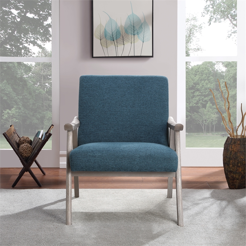 Weldon Armchair in Azure Blue Fabric with Brushed Grey Finished Frame