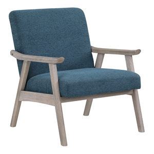 weldon armchair in azure blue fabric with brushed grey finished frame