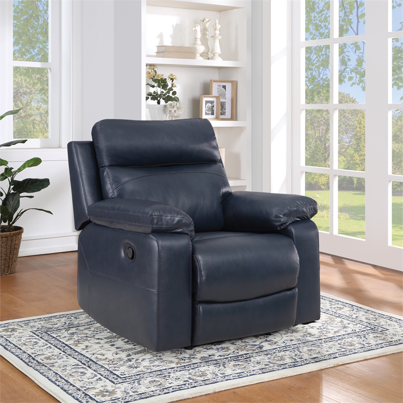 Bryson Recliner With Dark Navy Faux Leather
