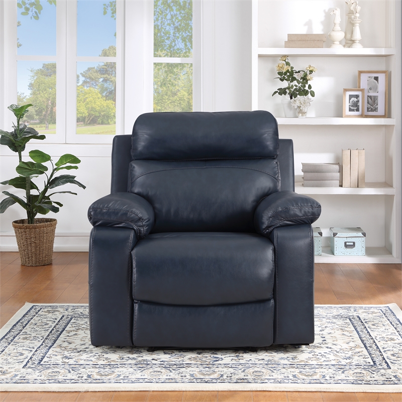 Bryson Recliner With Dark Navy Faux Leather
