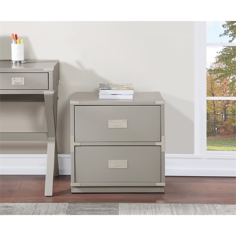 Wellington 2 Drawer Engineered Wood Cabinet in Gray