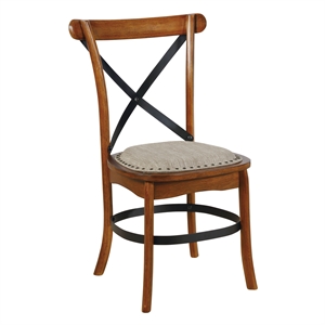 alesi dining chair with brass nailheads in fiji brown finish and linen fabric