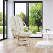 Lanai Rattan Swivel Rocker Chair in Linen White Fabric with White Wash Frame