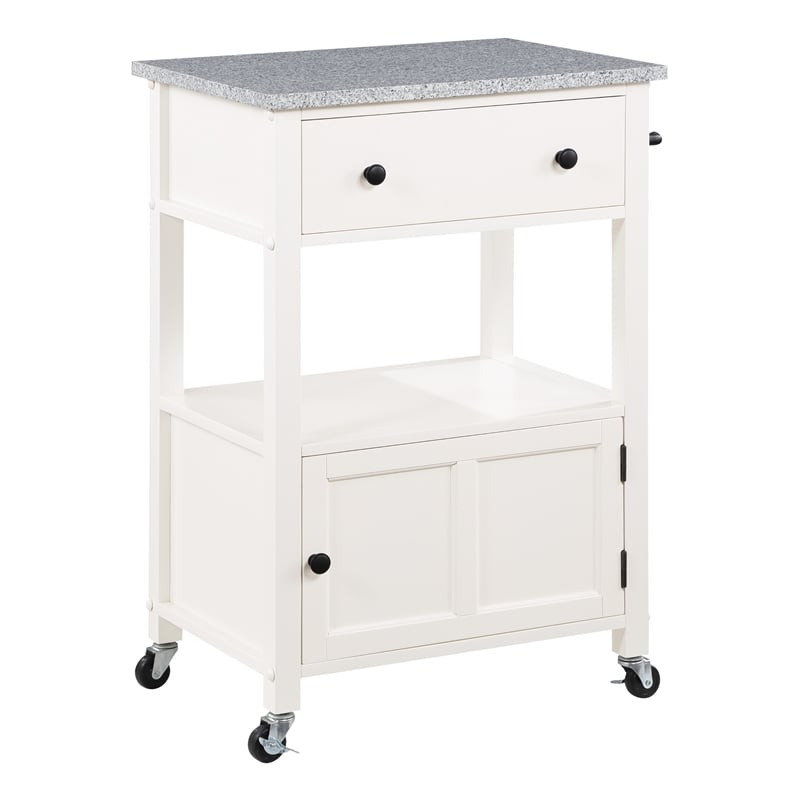 Fairfax Engineered Wood Kitchen Cart with Granite Top and White Base