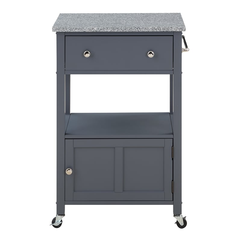 Fairfax Engineered Wood Kitchen Cart with Granite Top and Gray Base