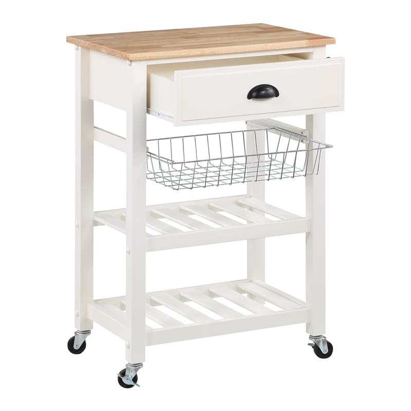 Hampton Engineered Wood Kitchen Cart With Wood Top and White Base