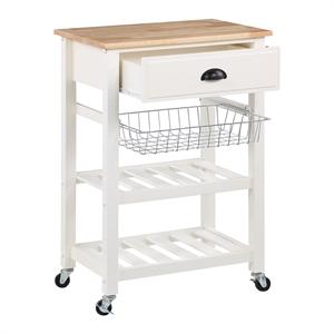 Hampton Engineered Wood Kitchen Cart With Wood Top and White Base