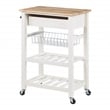 Hampton Engineered Wood Kitchen Cart With Wood Top and White Base