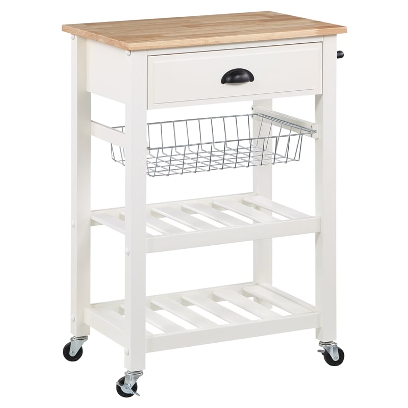 Hampton Engineered Wood Kitchen Cart With Wood Top and White Base