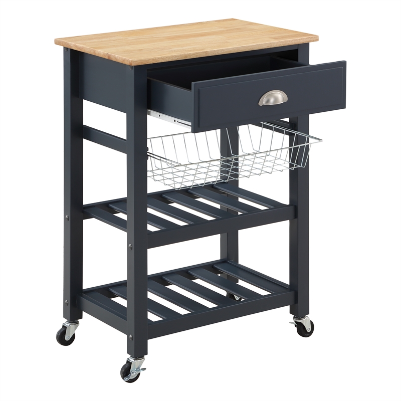Hampton Engineered Wood Kitchen Cart With Wood Top and Blue Stone Base