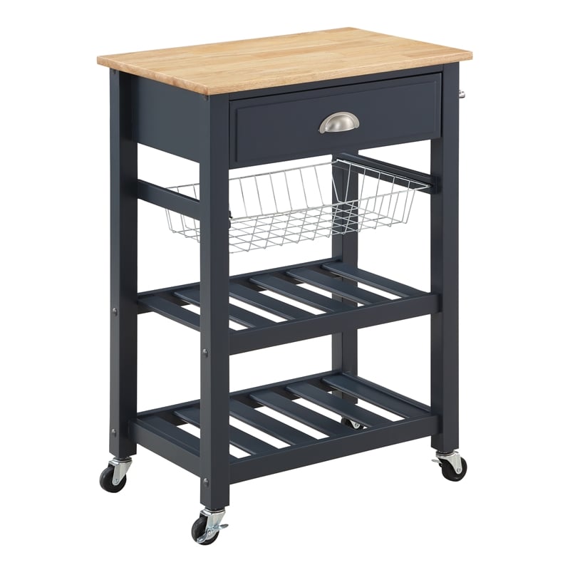 Hampton Engineered Wood Kitchen Cart With Wood Top and Blue Stone Base