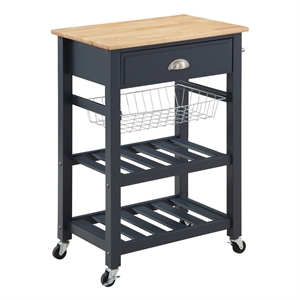 Hampton Engineered Wood Kitchen Cart With Wood Top and Blue Stone Base