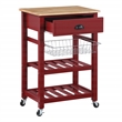 Hampton Engineered Wood Kitchen Cart With Wood Top and Red Base