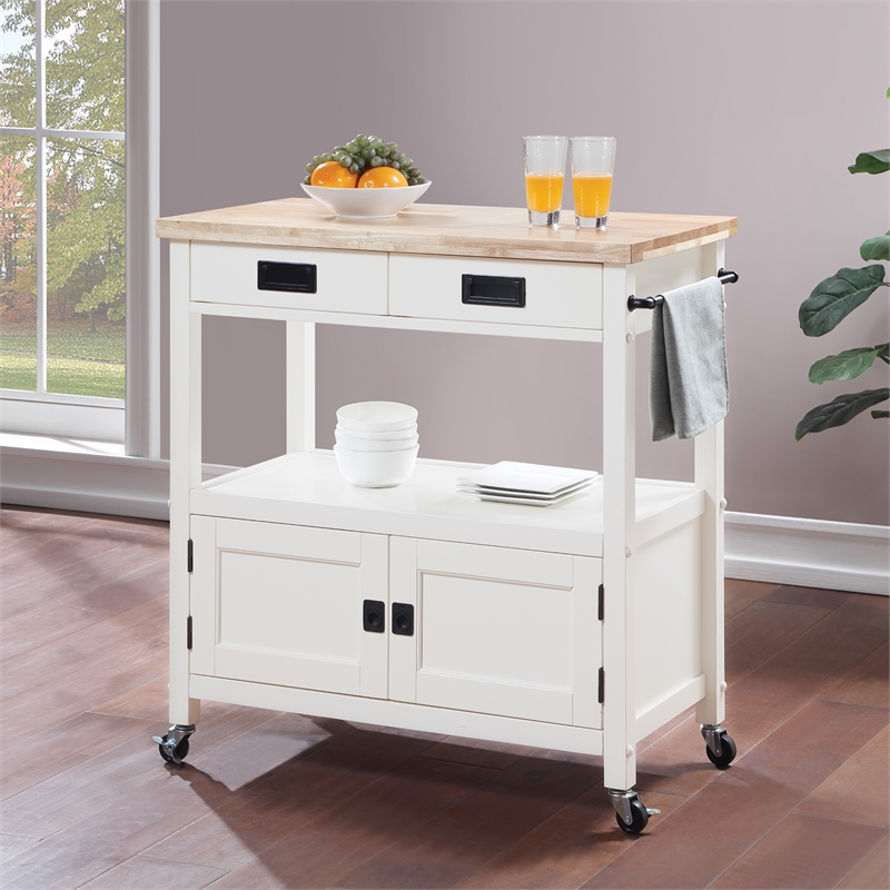 Radford Engineered Wood  Kitchen Cart with Wood Top and White Base
