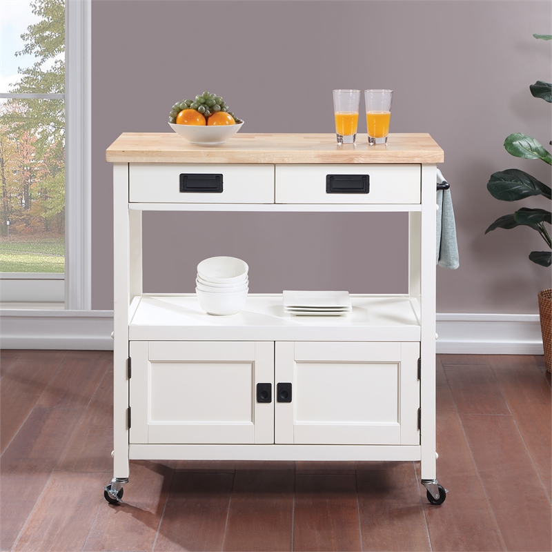 Radford Engineered Wood  Kitchen Cart with Wood Top and White Base
