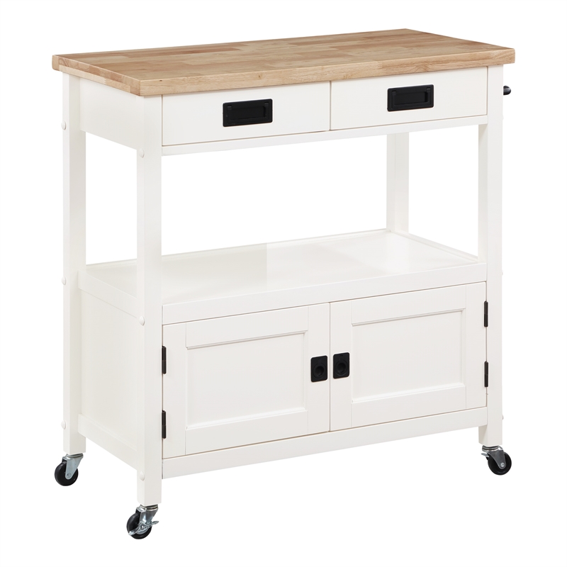 Radford Engineered Wood  Kitchen Cart with Wood Top and White Base