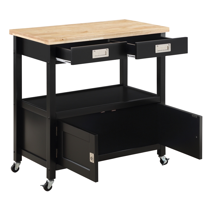 Radford Engineered Wood Kitchen Cart with Wood Top and Black Base