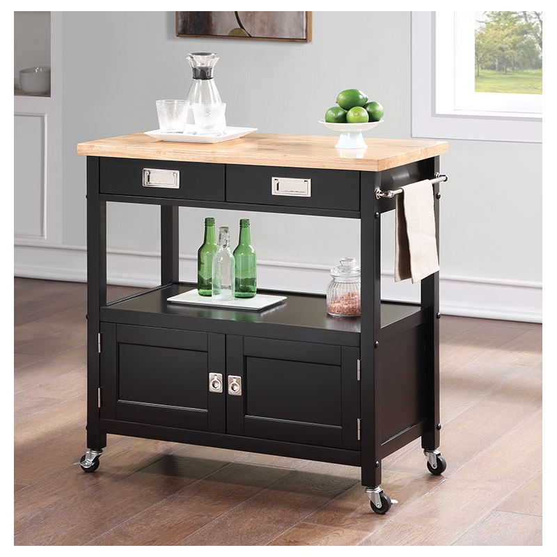 Radford Engineered Wood Kitchen Cart with Wood Top and Black Base