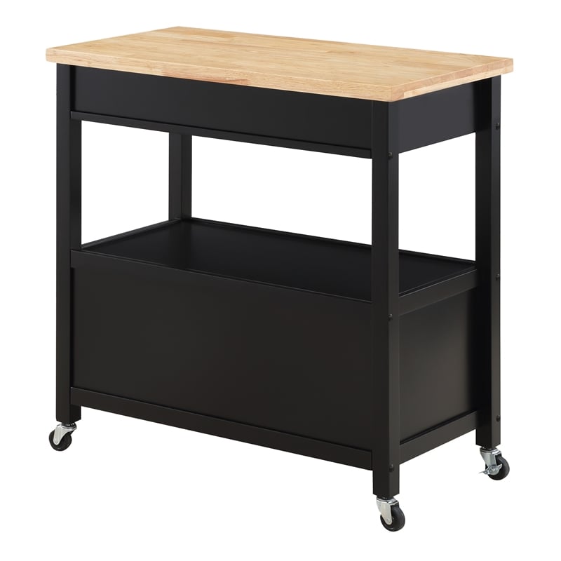 Radford Engineered Wood Kitchen Cart with Wood Top and Black Base