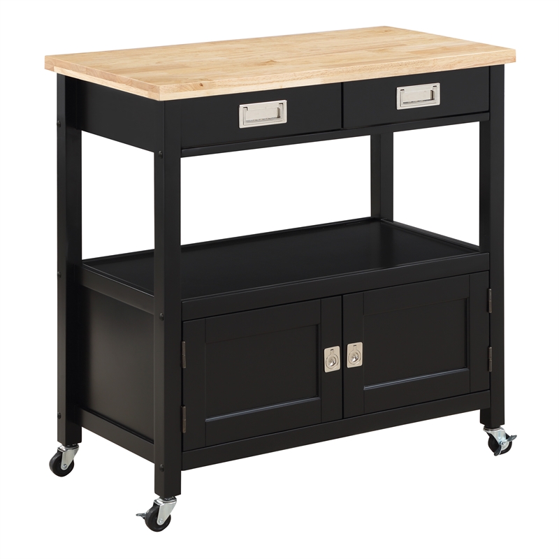 Radford Engineered Wood Kitchen Cart with Wood Top and Black Base