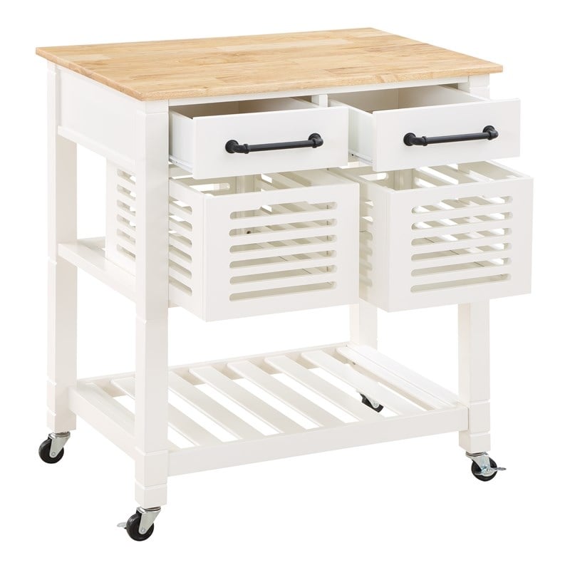 Stafford Engineered Wood Kitchen Cart with Wood Top and White Base