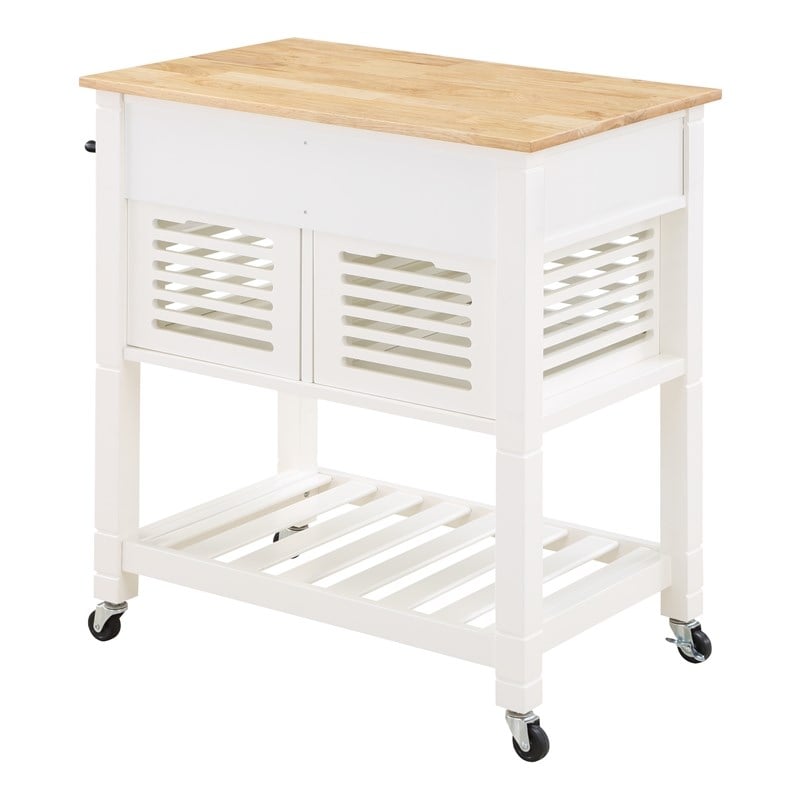 Stafford Engineered Wood Kitchen Cart with Wood Top and White Base