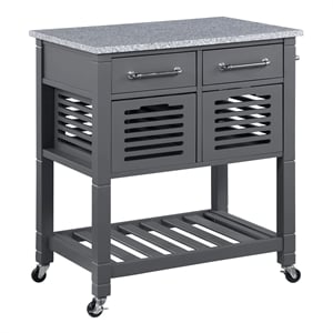 stafford engineered wood kitchen cart with granite top and gray base