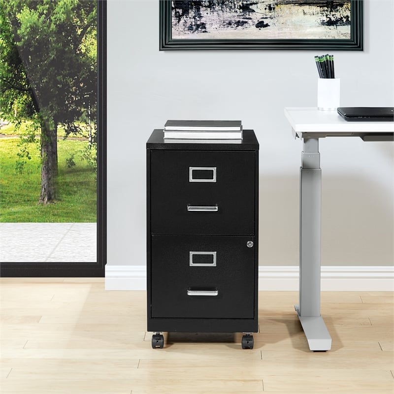 2 Drawer Mobile Locking Metal File Cabinet in Black